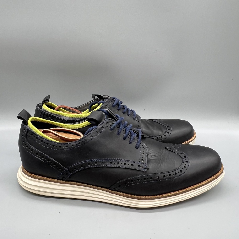 Cole Haan Shoes Mens 10.5 Navy Blue Leather Grand OS Wingtip Oxford Dress Brogue